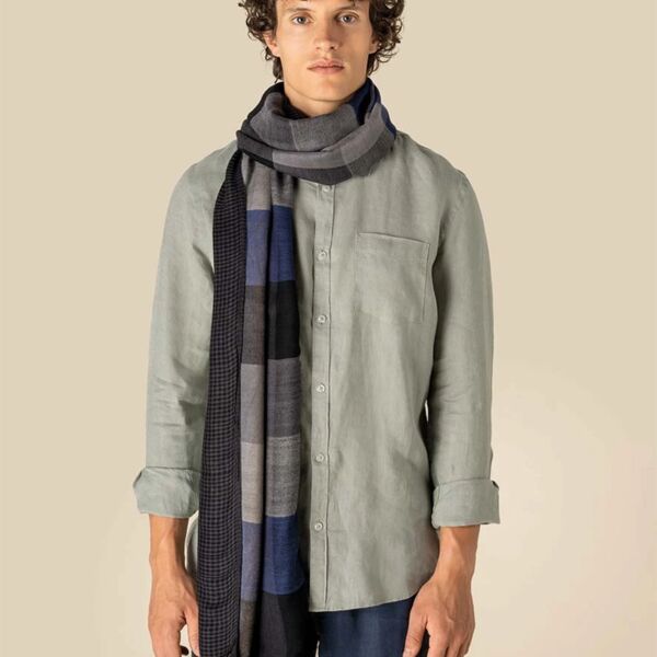 Spasso Blue Patchwork/Check Reversible Scarf Thumbnail